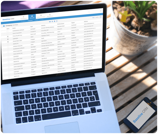 Baseline CRM's user friendly features displayed on a laptop