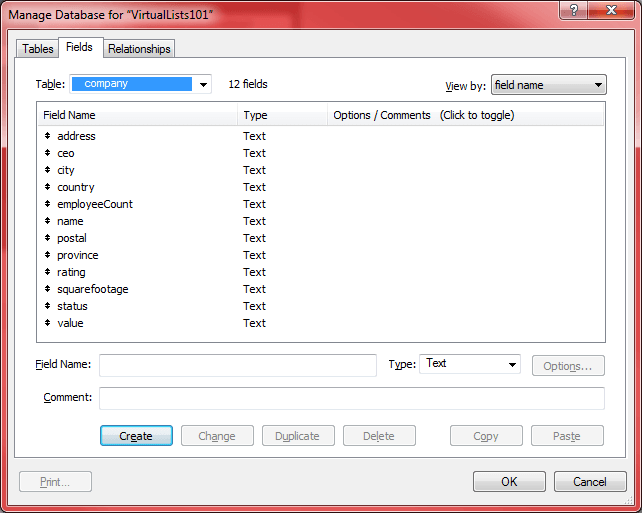 Managing a databse built from 12 possible fields