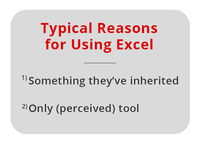 Text image of typical reasons for using excel