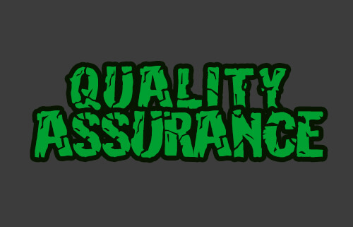 image of the words quality assurance designed similar to the Hulk logo