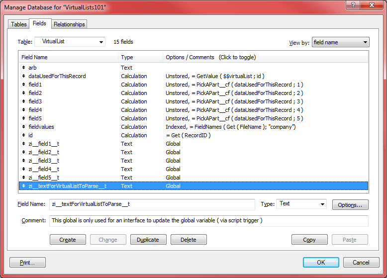 Setting up the variables in the databse management