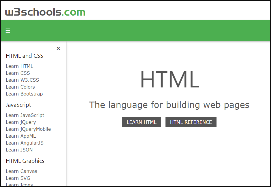 Screenshot of W3 Schools Website