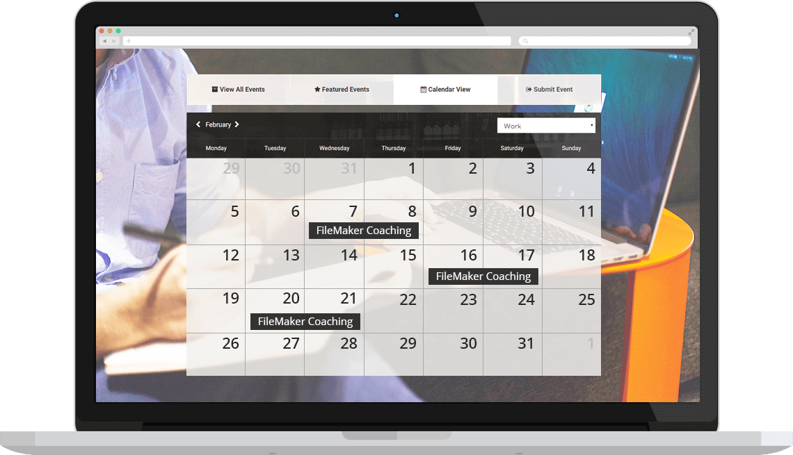 Image of calendar with FileMaker Coaching timeslots